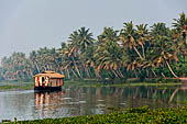 Kerala backwaters, morning mist on Vembanad Lake.  